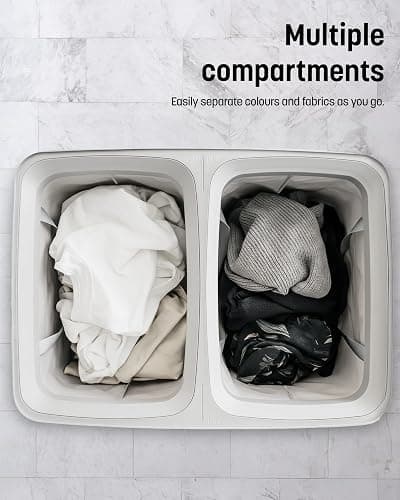 Keplin Collapsible Double Laundry Basket with Lid & Removable Liner – 150L 2-Compartment Clothes Sorter, Fabric Laundry Hamper with Handles, Easy Assembly, Stylish Storage for Home, 56x40x67cm, Grey thumbnail 6