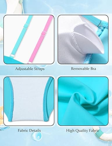 ADIFUN Girls Swimsuit V Neck Bikini Set Color Block with Cover Up 3Pcs Bathing Suits thumbnail 4
