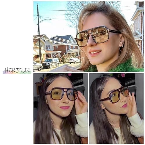 HERJOUR Retro Trendy Square Aviator Sunglasses Womens Mens 70s Classic Vintage Oversized Sun Glasses AR82173 thumbnail 3