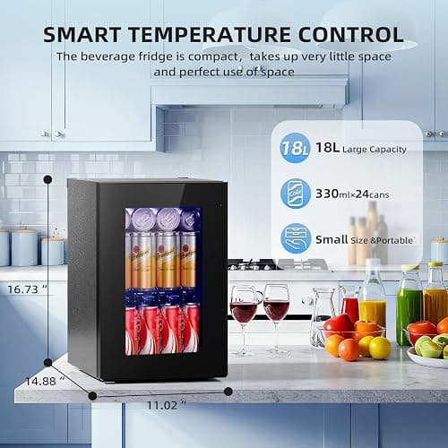 Antarctic Star 18L Beverage Refrigerator Cooler 24Can, Mini Fridge with Quiet Compressor, LED Light,Freestanding Small Fridge with Electronic Temperature Control for Home and Bar(40-61 ℉) thumbnail 3