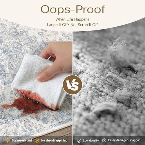 WondRg 8x10 Washable Neutral Area Rug Blue Vintage Living Room Bedroom Carpet Non-Slip Soft Low Pile Farmhouse Indoor Large Throw Rug for Dining Room Office thumbnail 5