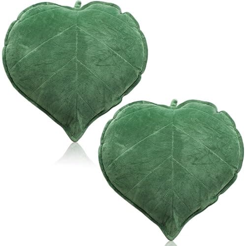 Yookeer 2 Pcs Leaf Shaped Throw Pillow 3D Leaves Plant Decorative Throw Pillows for Couch Living Room Bedroom Sofa Home Decoration, 16 x 16 Inch(Dark Green) - Image 1