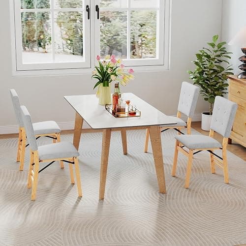 Giantex Folding Dining Chairs Set of 4, Armless Kitchen Chair w/Padded Seat & Tilt Backrest, Rubber Wood Legs, Upholstered Accent Side Chairs for Dining Room, Living Room, Restaurant thumbnail 2