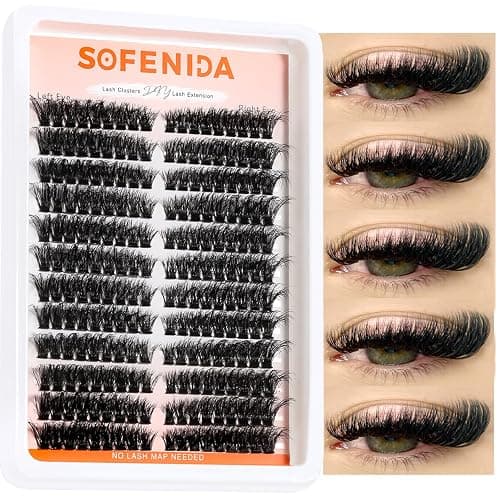 SOFENIDA Lash Clusters 80D Cluster Eyelash Extensions 8-16mm Cat Eye Wispy Eyelash Clusters 12 Pairs D Curvature Eyelash Clusters Left & Right Diy Lash Extension at Home - Image 1