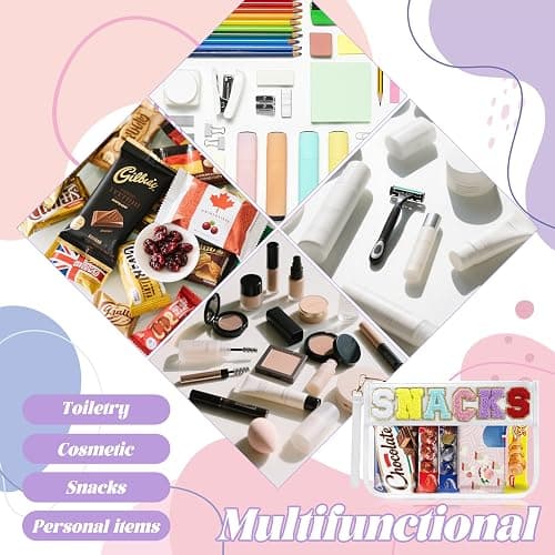 Buycard Snack Bag for Travel with Chenille Letter Patch-Preppy Waterproof Pouch for Travel, Makeup, Gym,Zippered Cosmetic Tote for Women & Girls,Holiday Essentials for Kids. (White) thumbnail 7