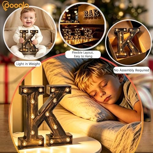 Pooqla Vintage Light Up Marquee Letters with Lights – Illuminated Industrial Style Lighted Alphabet Letter Signs - Coffee Bar Apartment Bedroom Wall Home Initials Decor A-Z thumbnail 5