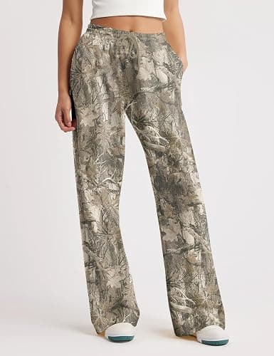 MSBESYOR Camo Pants Women Baggy Fleece Y2K Camouflage Cargo Pants High Waisted Wide Leg Drawstring Jogger Sweatpants thumbnail 2