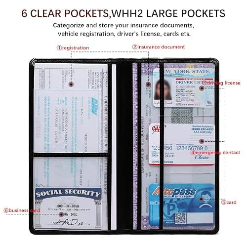 Peisicne Car Registration and Insurance Card Holder for Women Men, Black Glove Box Paperwork Organizer with Magnetic Buckle for Easy Access and Protect Documents and Various Cards in Vehicle thumbnail 5