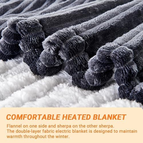 Qieryun Heated Blanket Electric Throw, Soft Flannel Heating Blanket with 8 Hours Auto Off 10 Fast Heating Levels Machine Washable Sherpa Heated Blanket with Overheating Protection thumbnail 4
