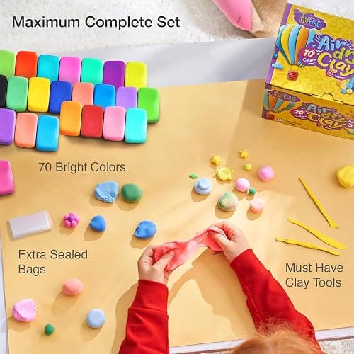 FlyFlag Air Dry Clay - 70 Colors, Ultra Light and Soft, Non-Toxic Modeling Clay for Kids with Tools and Tutorials, for Creative Play and Learning thumbnail 2