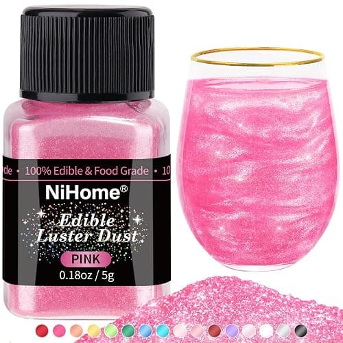 NiHome Edible Food-Grade Glimmer Powder Glitter Luster Dust Metallic Food Decorating Sprinkle Glimmery Dust for Drink Wine Beverage Cake Candy Dessert Bakery Restaurant Vegan (0.18oz/5g, Pink) - Image 1