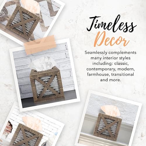 Autumn Alley Barn Door Rustic Square Farmhouse Tissue Box Cover, Farmhouse Bathroom Accessories, Rustic Bathroom Décor Tissue Holder, Wood Tissue Box Cover with Galvanized Decor thumbnail 6