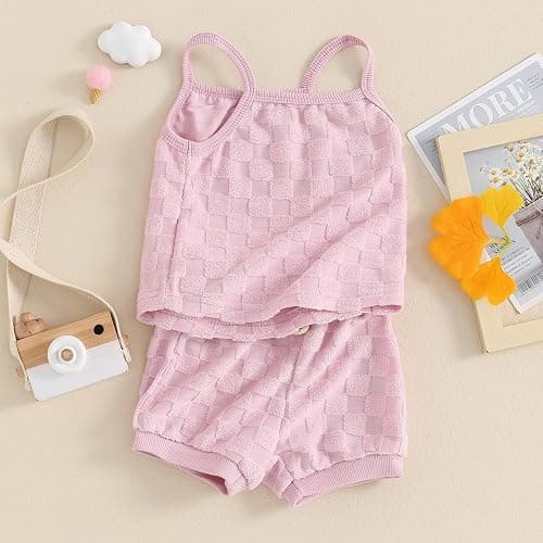 Kuriozud Baby Girl Summer Clothes Sleeveless Tank Top Shorts Set Cute Toddler Girl Outfit Aged 3 6 12 18 24 Months 2T 3T thumbnail 3