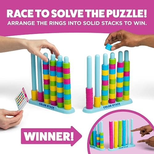 Color Stack Challenge by Relatable – A Fast-Paced Color Matching Puzzle Game for Fun Parties and Family Game Night. Includes 2 Stack Racks, 50 Challenge Cards, 80 Rings & Instructions. thumbnail 4