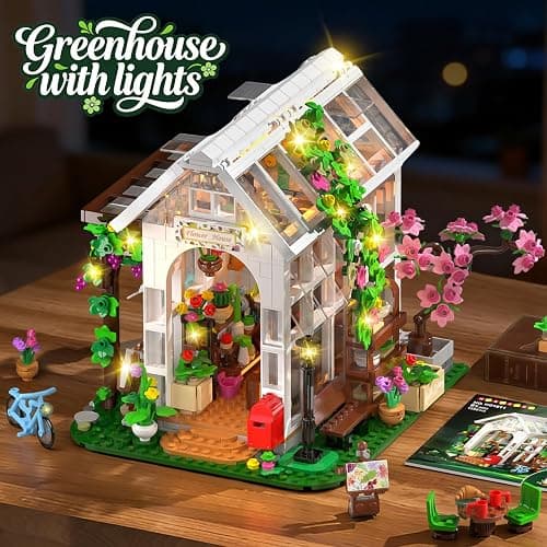 HOGOKIDS Juego de construcción de casa de flores con LED, bloques de construcción de invernadero, plantas y animales, creativo STEM juguete de construcción, regalo de cumpleaños para niñas a partir de thumbnail 2