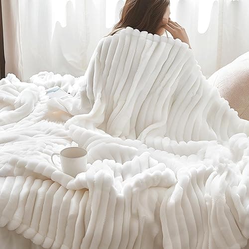 Bedsure King Size Blanket for Bed - GentleSoft Cozy Soft Blankets for Women, Cute Large Fleece Throws for Girls, Off White, 108x90 Inches - Off White - King (108" x 90") - Image 1