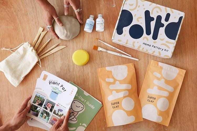 Pott'd Air Dry Clay for Adults. Beginners Home Pottery Kit for Adults. DIY Craft Kit for Adult. Kit Includes: Air-Dry Clay for Adult, Tools, Brushes, Sealant, How-to-Guides thumbnail 2