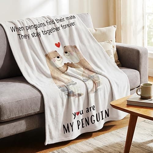 Gifts for Her Him Romantic Anniversary Flannel Blanket for Boyfriend Girlfriend Men Women, Soft Husband Wife Engagement Throw for Wedding Christmas Birthday Valentines Day 60"x50", Otters thumbnail 7