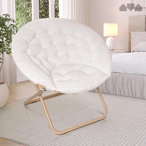 Milliard Cozy Chair/Velour Saucer Accent Chair for Bedroom/X-Large (White/Wood-Tone) thumbnail 7