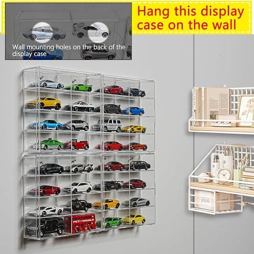 KASTUN Display Case for 32 Hot Wheels,Matchbox Cars,Display Case Wall Mount,Transparent Storage Case for 1/64 Diecast Cars,Wall Hanging,Stackable,Clear,Dustproof thumbnail 3