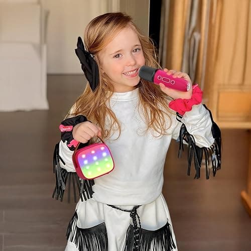 YLL Mini Karaoke Machine for Kids Toys, Portable Bluetooth Speaker with 2 Wireless Microphones, Birthday Gifts for Girls 3, 4, 5, 6, 7, 8, 9, 10, 11, 12+ Years Old Toddler Teens (Hotpink) thumbnail 8