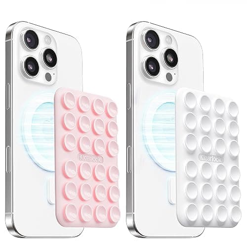 2Pack Magnetic Suction Phone Mount for MagSafe Case, Sticky Phone Grip Holder for iPhone, Removable Hands-Free Selfie/Video for TikTok Influencers, Women Girl Teen Gift, Light Pink & Classic White - Image 1