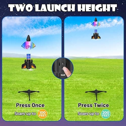 Ovaasy Rocket Launcher for Kids, 200 ft Self Launching Motorized Rocket Toy with LED and Safety Parachute Land, Outdoor Toys Cool Birthday for Boys Ages 8-12 (Orange) thumbnail 2