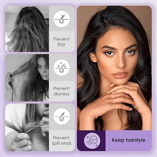 Reversible Satin Bonnet for Sleeping Women, Double Layer Soft Ajustable Elasticity Band Satin Bonnet for Sleeping Hair Silk Sleep Cap Reduce Frizz (Purple+Purple) thumbnail 5