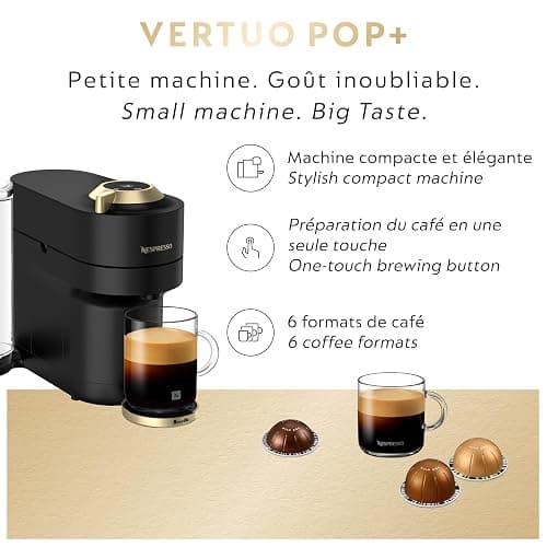 Nespresso Vertuo Pop+ Deluxe Coffee and Espresso Machine by Breville - Matte Black and Gold thumbnail 3