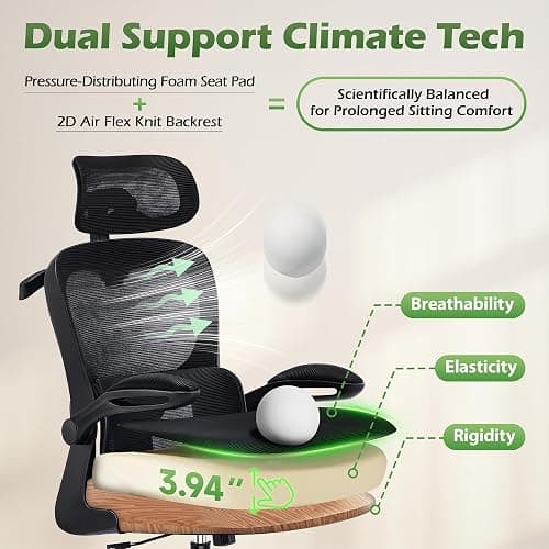 AreShark Office Chair Ergonomic Desk Chairs with Adjustable Lumbar Support& Headrest Hanger, High Back Breathable Mesh Chair with Wheels, Rolling Swivel Comfy Task Computer Chair for Home Work Gaming thumbnail 5