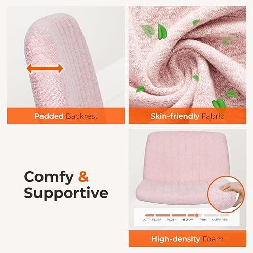 NEO Chair Criss Cross Chair No Wheels Armless Cross Legged Office Desk Wide Comfy Vanity Makeup Chair Adjustable Computer Task for Home Office Fabric (Pink) thumbnail 4