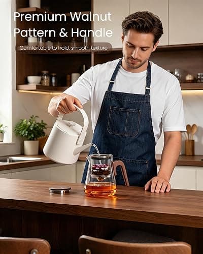 ZENS Magnetic Tea Pot, Enchanted Glass Teapot with Infuser and Magnetic Suction Lid for Mess-Free Loose Tea Diffusers, Walnut Wood Handle, Tea Lovers Gifts thumbnail 2