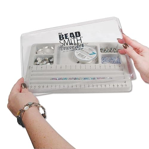 The Beadsmith Mini Bead Board - Grey Flocked, 4 Straight Channels, 5 Recessed Compartments, 7.75 x 11.25 inches, Design Boards for Creating Bracelets, Necklaces and Other Jewelry thumbnail 4