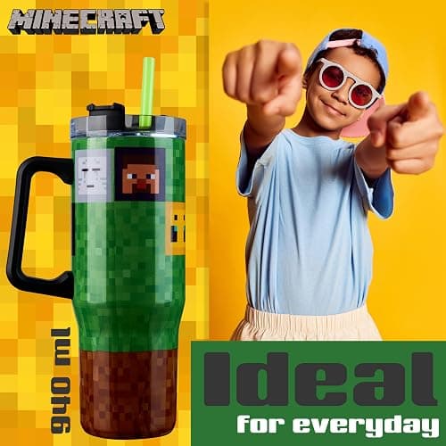 Minecraft Insulated Tumbler Travel Mug 940ml/33oz Creeper Water Bottle with Straw & Handle Thermal Double Wall Vacuum Insulation Drinks Cold Up to 17Hrs, Hot Up to 8Hrs, 45Hrs Ice thumbnail 3