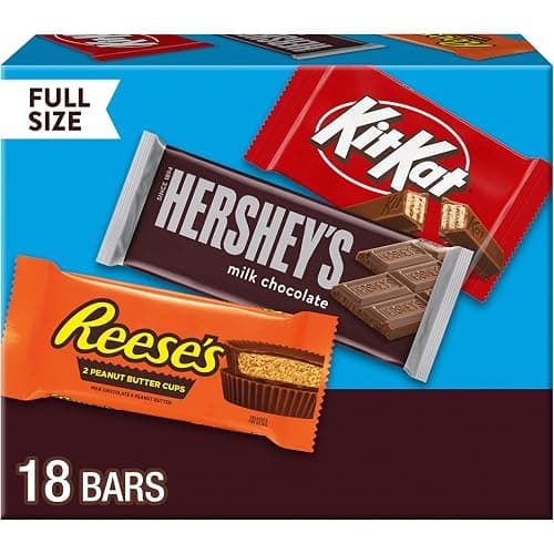 HERSHEY'S, KIT KAT and REESE'S Assorted Milk Chocolate Candy Variety Box, 27.3 oz (18 Count) - Image 1