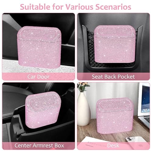Accmor Bling Car Trash Can with Lid, Leak-Proof Mini Vehicle Trash Bin Automotive Dustbin Organizer Storage, Sparkling Crystal Trash Bag Container with 30pcs Garbage Bags for Car, Home, Office (Pink) thumbnail 7