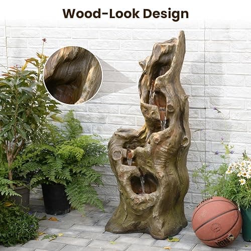 Sunlinua Water Fountain Outdoor 5-Tiers Large Cascading Realistic Tree Trunk Natural Waterfall Outdoor Fountains Resin Imitation Wood with LED Lights for Garden, Patio, Porch thumbnail 5