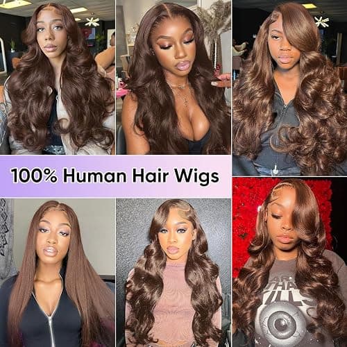 SFTNMEH 30 Inch Chocolae Brown Lace Front Wig 200 Density 13X6 HD Boay Wave Lace Front Wigs Human Hair Pre Plucked Colored Frontal Glueless Brown Human Hair Wig for Women thumbnail 6