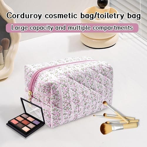 Vordpe Kosmetiktasche Blumen, Make Up Bag Aesthetic, Gesteppte Kosmetiktasche, Kosmetiktasche Rosa, Mäppchen Blumen, Kulturtasche Blumen (Rhombus) thumbnail 6