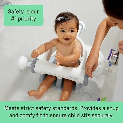 Ingenuity My Bath Seat for Sit-Up Baby Bathing, Sure & Secure Suction Cups, ASTM Safety Tested & Approved, Backrest for Assisted Sitting, Easy Setup & Storage, Gray thumbnail 4