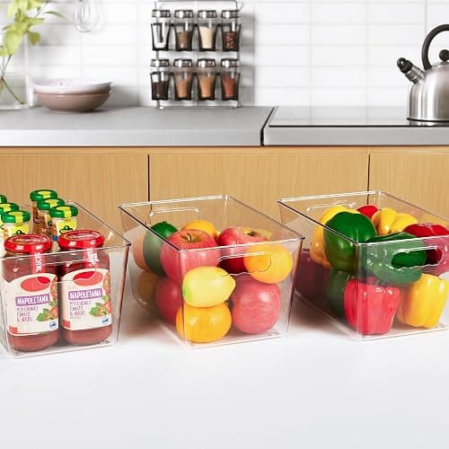 YIHONG 6 Pack Clear Pantry Organizer Bins, Plastic Containers with Handle for Kitchen,Freezer,Cabinet,Closet,Bathroom Under Sink Storage thumbnail 8