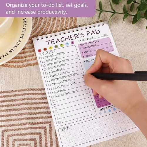 Teacher To Do List Notepad, 8.3x5.8 Inch Teacher Notepad, Spiral Checklist Notebook for Class Schedules, Daily Planner, School Tasks and Goal Setting (Purple) thumbnail 6
