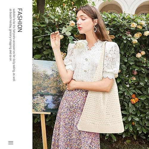 hatisan Crochet Bags for Women - Summer Beach Tote, Aesthetic Hippie Knit Bag thumbnail 6