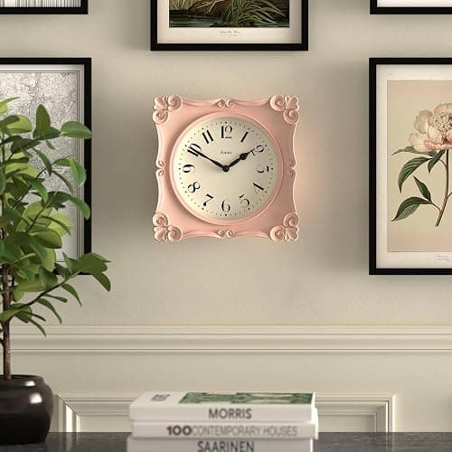 JONES CLOCKS® Rialto Wall Clock | Ornate Vintage Style Square Clock | 10 inch | Pink | Ideal for The Living Room or Bedroom thumbnail 2