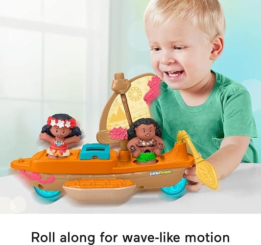 Fisher-Price Little People Toddler Toy Disney Princess Moana & Maui’s Canoe Sail Boat with Figures for Pretend Play Ages 18+ Months​ thumbnail 2