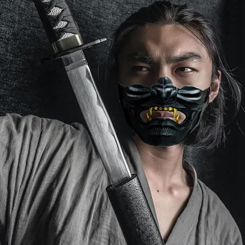 Vercico Oni Samurai Mask Half Face Japanese Warrior Mask Ghost Warrior Character Masks Novelty Halloween Party Cosplay Costume Cool Halloween Cosplay Prop for Boys Girls Adults Kids Party Accessory thumbnail 4