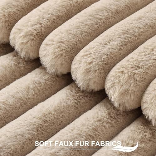 Pallene Faux Fur Plush Throw Pillow Covers 18x18 Set of 2, Luxury Soft Fluffy Striped Decorative Pillow Covers for Sofa, Couch, Living Room, Khaki thumbnail 2