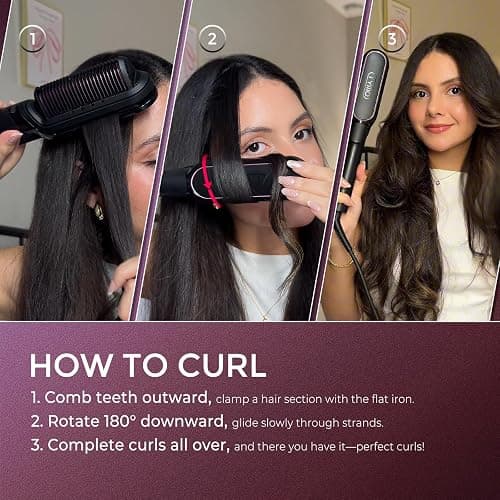 TYMO Flat Iron Hair Straightener Brush 2 in 1, 200M Ions Hair Straighteners for Women, Ceramic Dual Voltage Straightening Hot Comb for Anti-Frizz Straights, Waves, Curls, 3X Less Heat Damage, Black thumbnail 9
