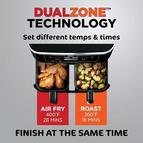 Ninja | Air Fryer | Finish Cooking Multiple Foods at the Same Time | 6-in-1 (Air Fry, Broil, Roast, Keep Warm, Dehydrate, Bake) | Fit up to 8lb Chicken Wings in the two 5 QT Baskets | DZ302 thumbnail 7