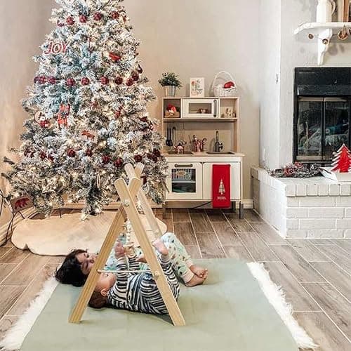 Wooden Baby Gym with 6 Gym Toys, Foldable Baby Play Gym, Natural Pine Wood Play Gym, Frame Activity Center Hanging Bar, Wooden Play Gym - wooden play gym thumbnail 6